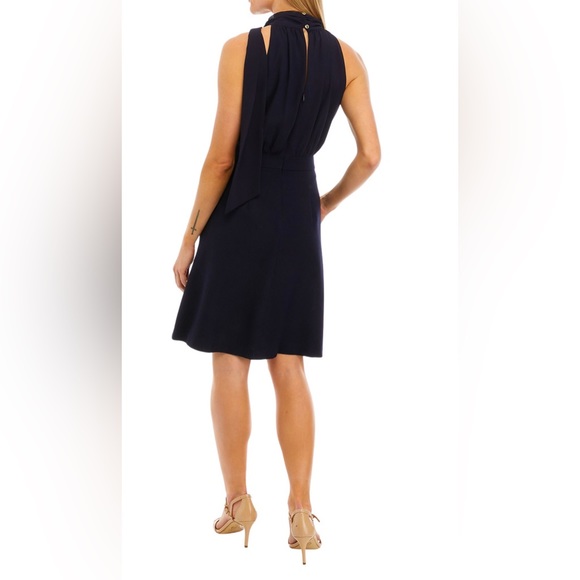 Vince Camuto Women's Chiffon Bow Neck Signature Crepe A-Line Dress - Picture 2 of 5